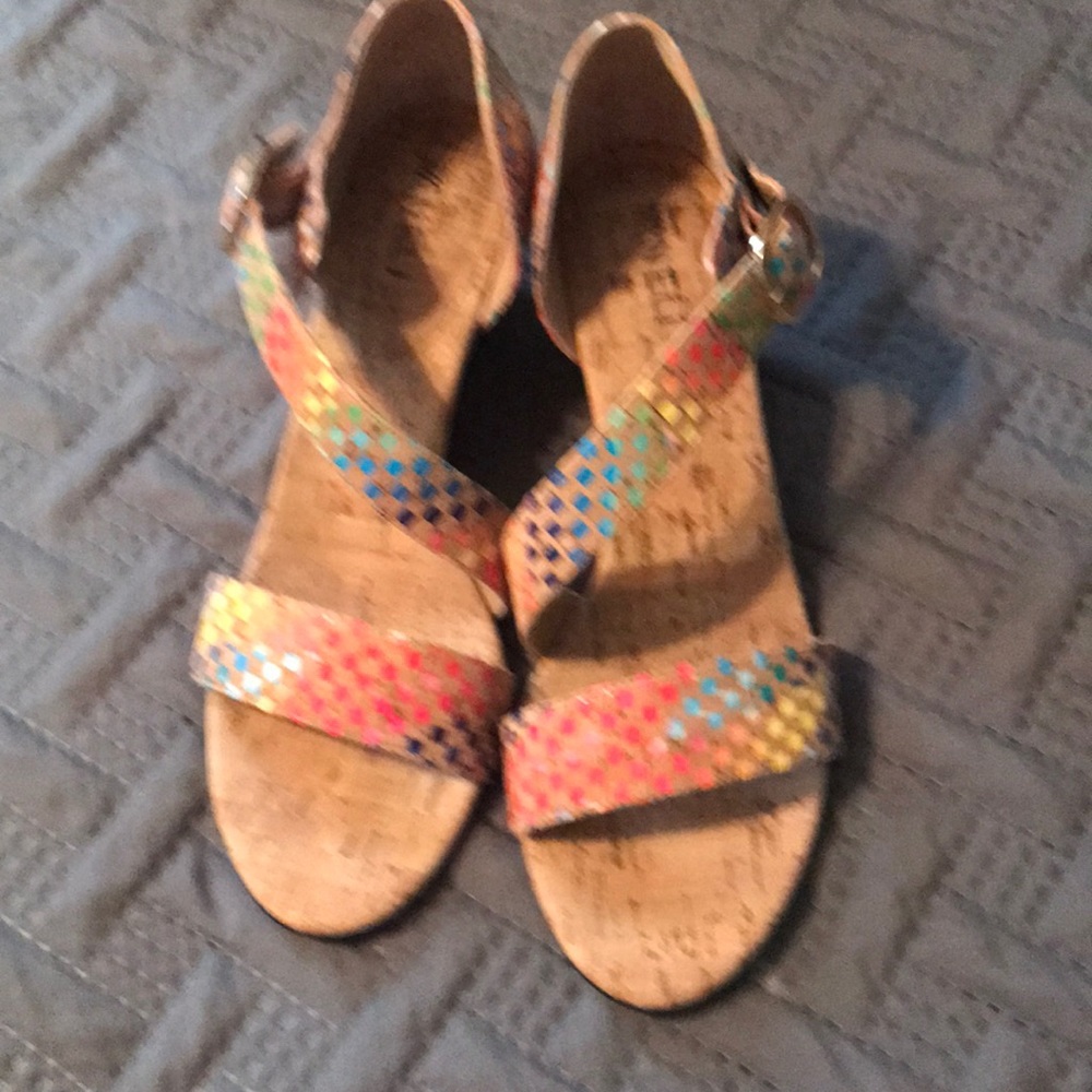 Venelli cork rainbow multi colored wedge sandals